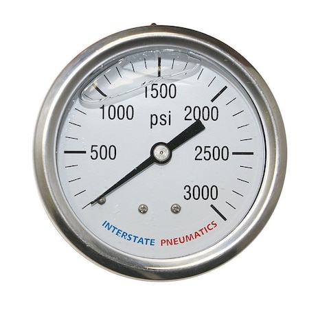 Interstate Pneumatics Oil Filled Pressure Gauge 3000 PSI 2-1/2 Inch Dial 1/4 Inch NPT Rear Mount G7122-3000